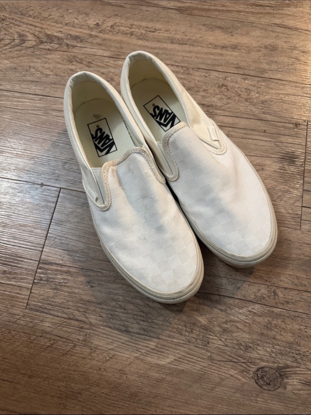 Vans Women’s Slip-On Sneakers in Off-White Checkerboard